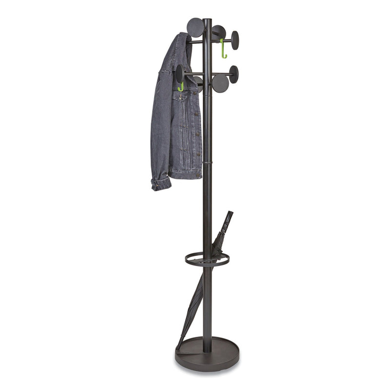 Alba Stan3 Steel Coat Rack, Stand Alone Rack, Eight Knobs, 15w x 15d x 69.3h, Black