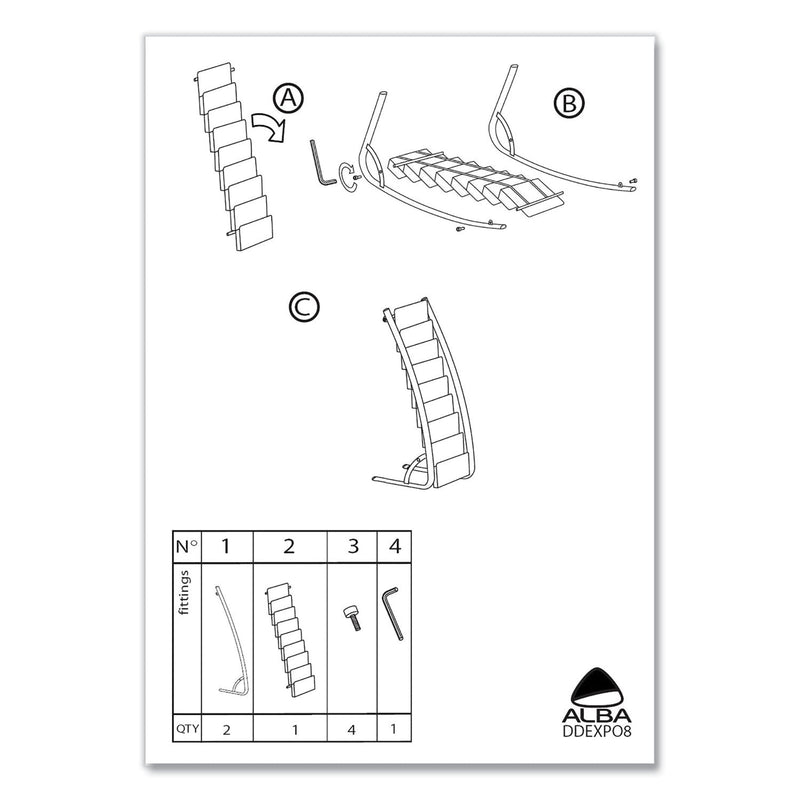 Alba Literature Floor Rack, 16 Pocket, 23w x 19.67d x 36.67h, Silver Gray/Black