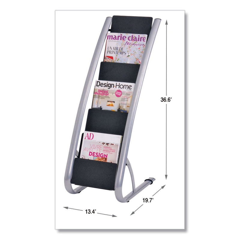 Alba Literature Floor Rack, 6 Pocket, 13.33w x 19.67d x 36.67h, Silver Gray/Black