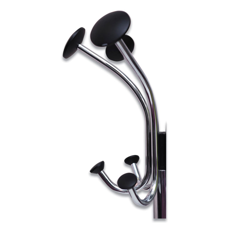 Alba Chromy Coat Stand, 12 Knobs, 16w x 16d x 70.5h, Chrome/Black