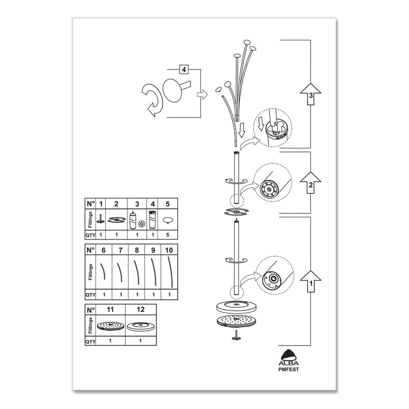 Alba Festival Coat Stand with Umbrella Holder, Five Knobs, 14w x 14d x 73.67h, Silver Gray