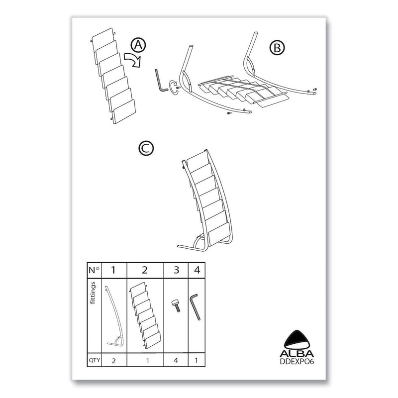 Alba Literature Floor Rack, 6 Pocket, 13.33w x 19.67d x 36.67h, Silver Gray/Black