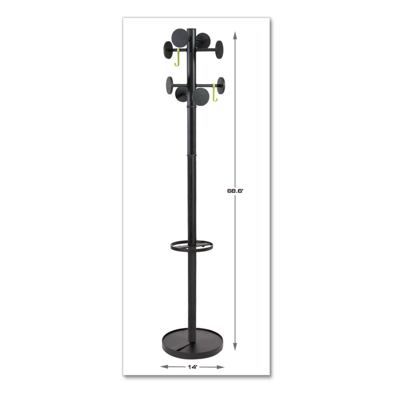 Alba Stan3 Steel Coat Rack, Stand Alone Rack, Eight Knobs, 15w x 15d x 69.3h, Black