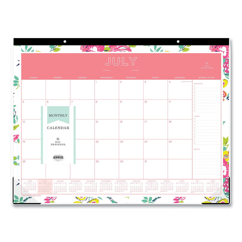Blue Sky Day Designer Peyton Academic Desk Pad, Floral Artwork, 22 x 17, Black Binding, Clear Corners, 12-Month (July-June): 2022-2023