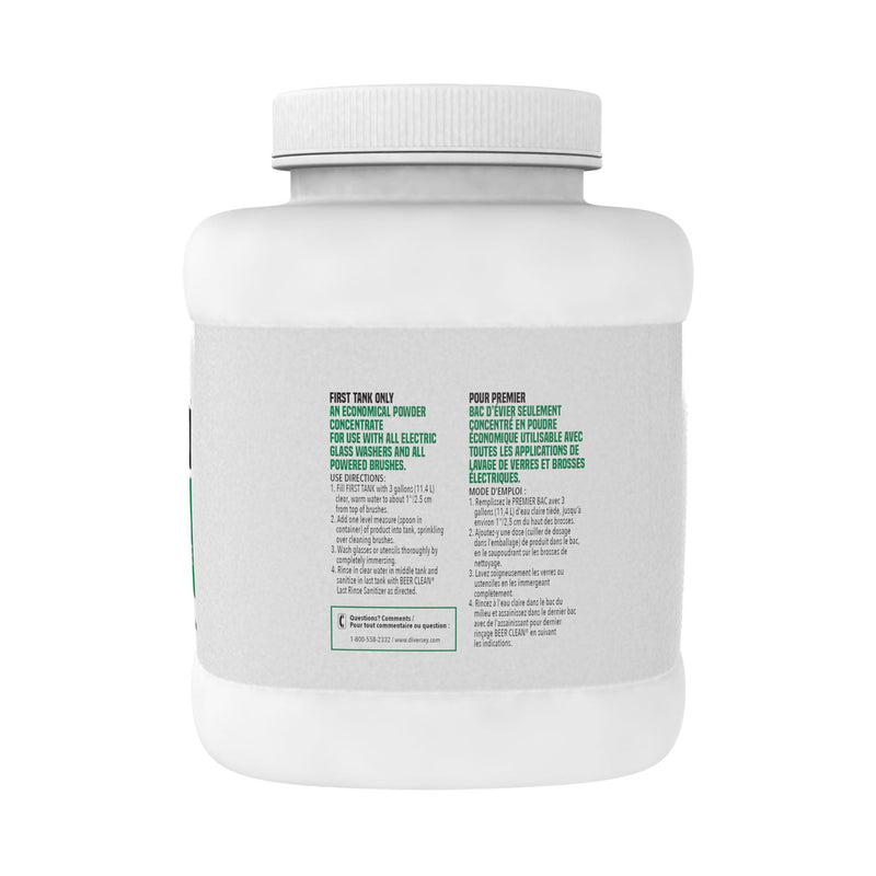 Diversey Beer Clean Glass Cleaner, Unscented, Powder, 4 lb. Container