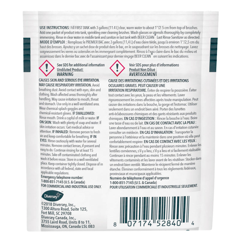 Diversey Beer Clean Glass Cleaner, Powder, 0.5 oz Packet, 100/Carton