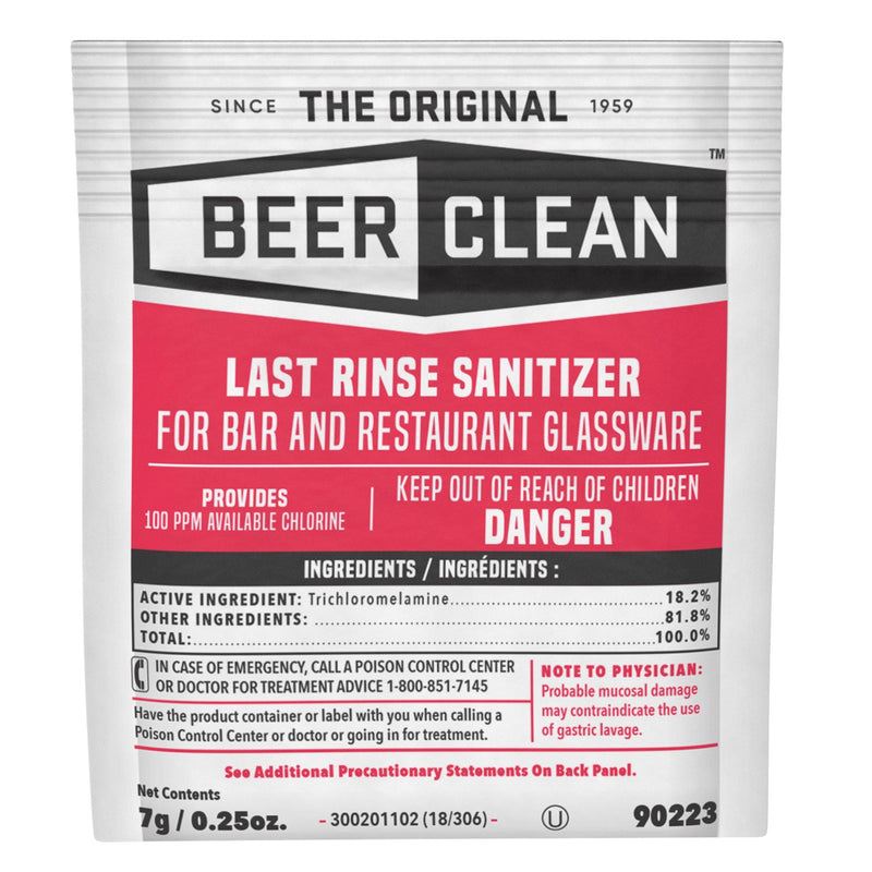 Diversey Beer Clean Last Rinse Glass Sanitizer, Powder, 0.25 oz Packet, 100/Carton