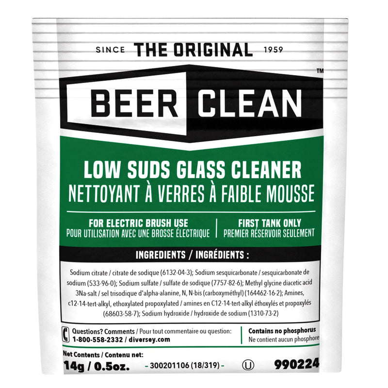 Diversey Beer Clean Glass Cleaner, Powder, 0.5 oz Packet, 100/Carton