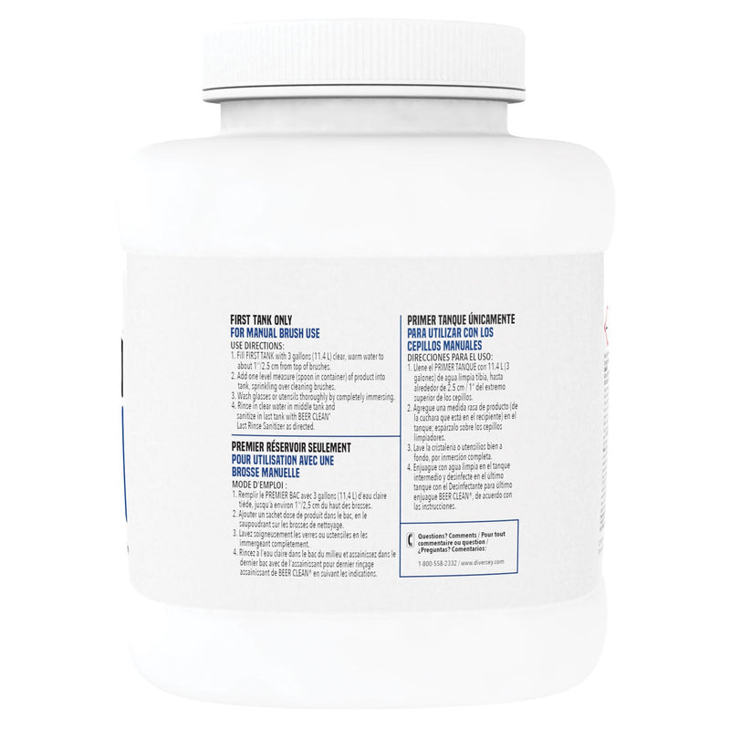 Diversey Beer Clean Glass Cleaner, Unscented, Powder, 4 lb. Container