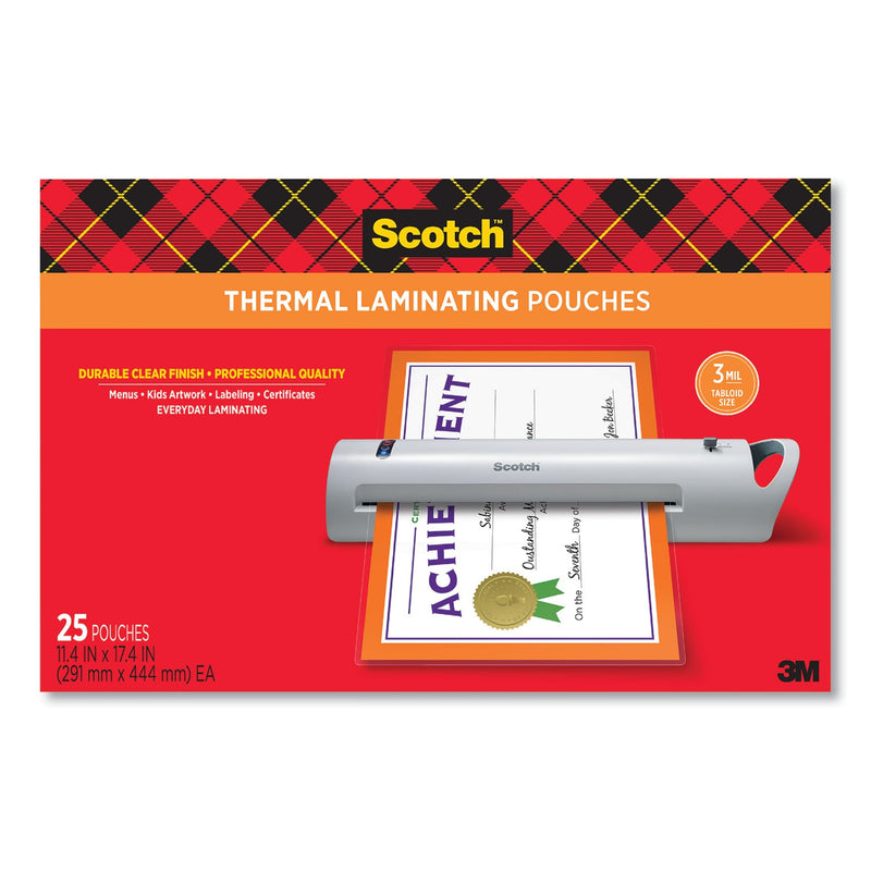 Scotch Laminating Pouches, 3 mil, 11.5" x 17.5", Gloss Clear, 25/Pack