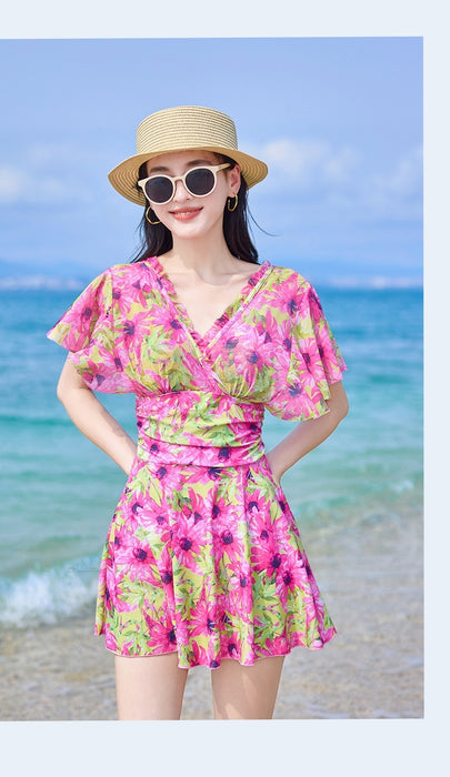 French Floral Dress Women's Flab Hiding