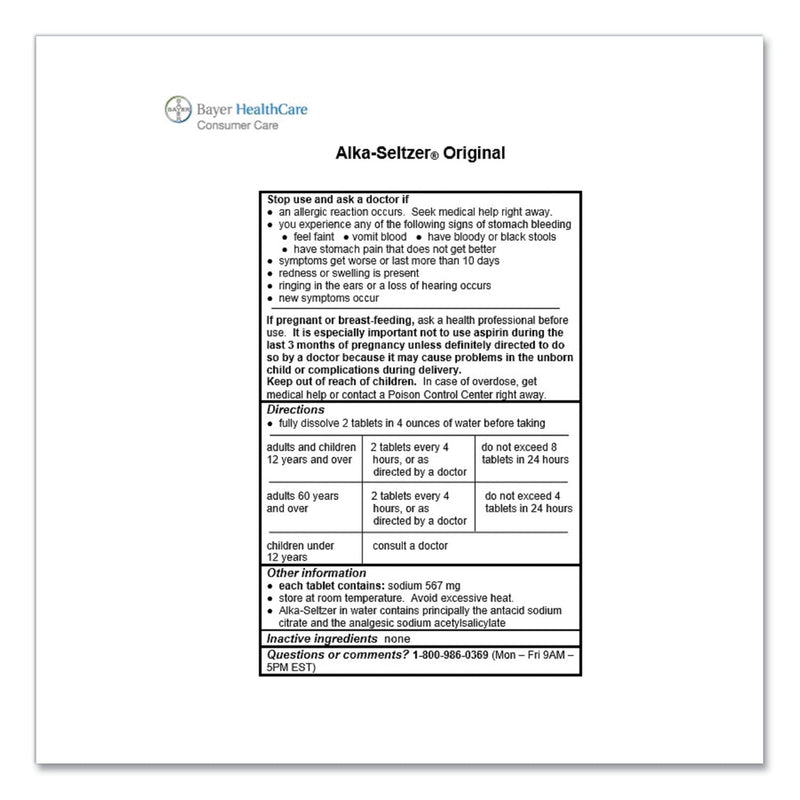Alka-Seltzer Original Stomach Relief and Pain Relief Medicine, 15/Box