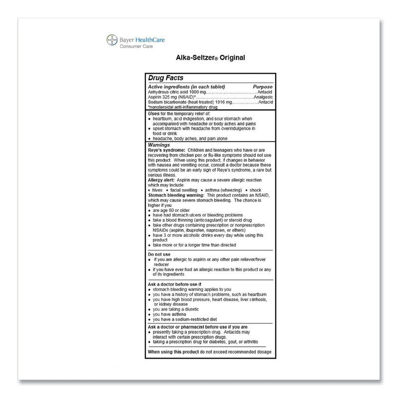 Alka-Seltzer Original Stomach Relief and Pain Relief Medicine, 15/Box
