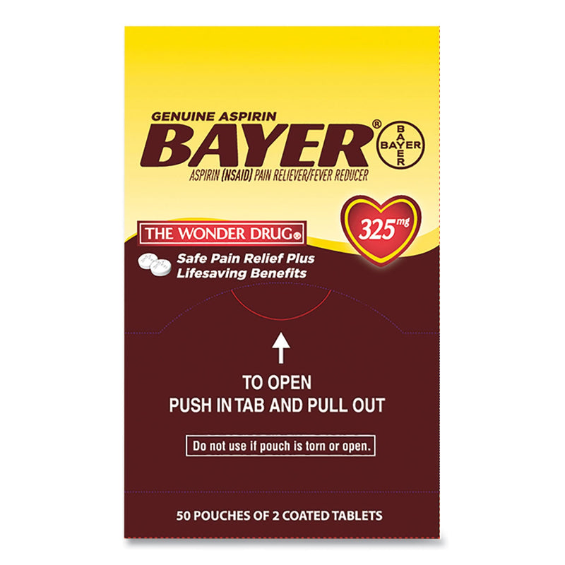 Bayer Aspirin Tablets, Two-Pack, 50 Packs/Box