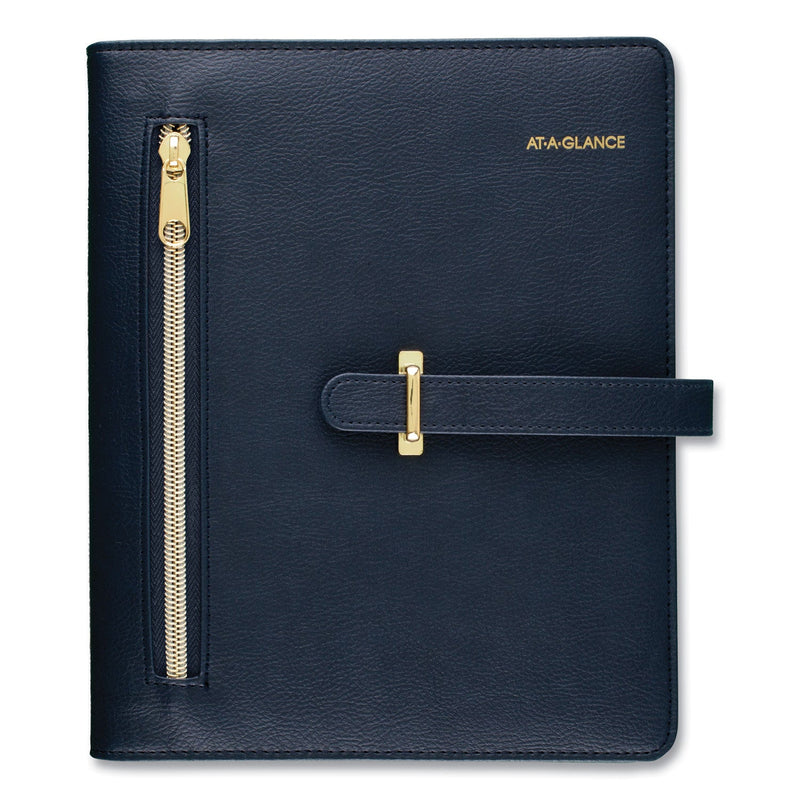 AT-A-GLANCE Buckle Closure Planner/Organizer Starter Set, 8.5 x 5.5, Navy Blue/Gold Cover, 12-Month (Jan to Dec): Undated