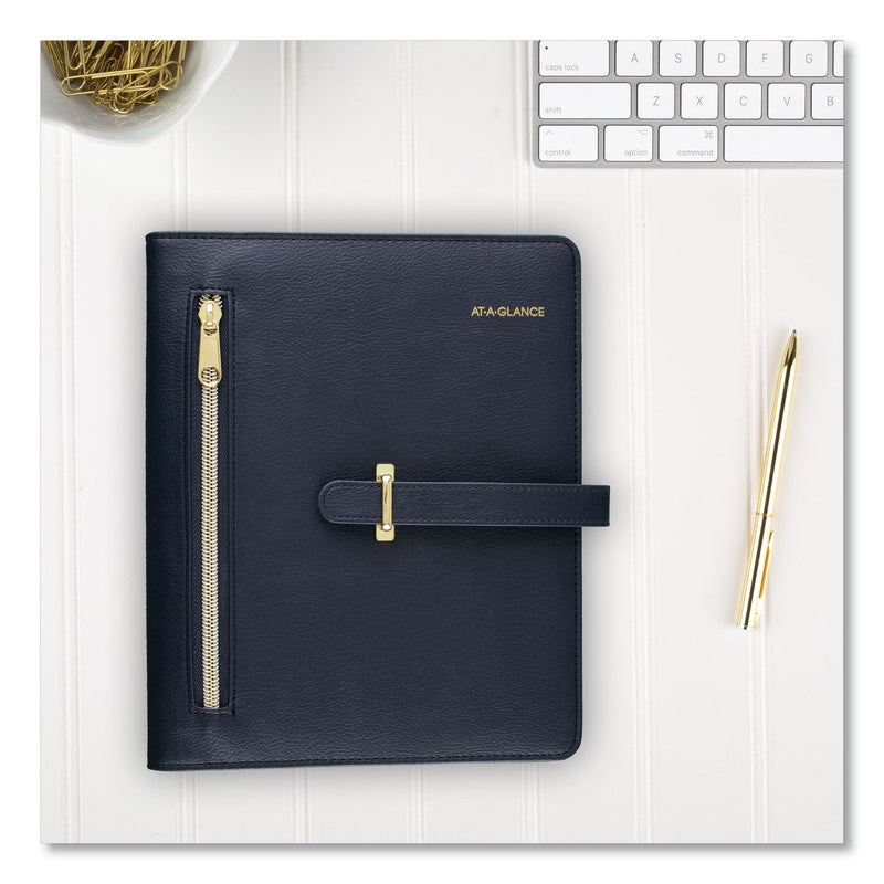AT-A-GLANCE Buckle Closure Planner/Organizer Starter Set, 8.5 x 5.5, Navy Blue/Gold Cover, 12-Month (Jan to Dec): Undated