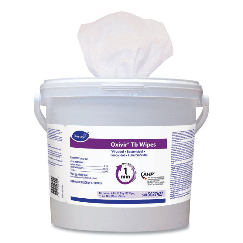 Diversey Oxivir TB Disinfectant Wipes, 11 x 12, White, 160/Bucket, 4 Buckets/Carton