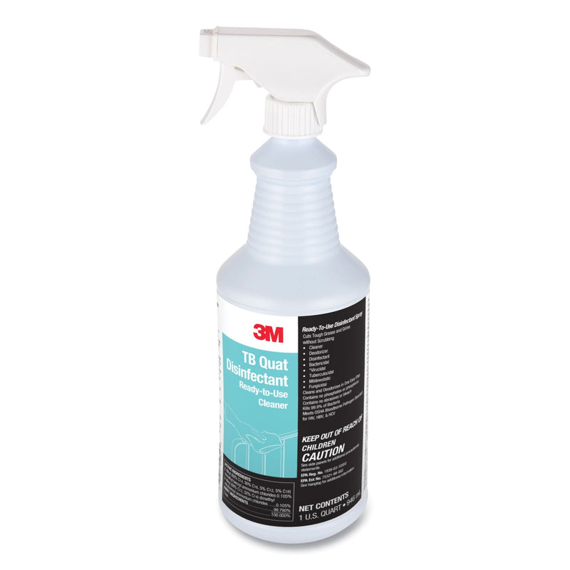 3M TB Quat Disinfectant Ready-to-Use Cleaner, 32 oz Bottle, 12 Bottles and 2 Spray Triggers/Carton