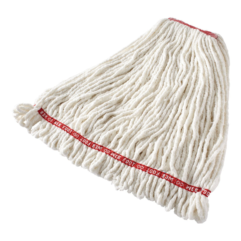 Rubbermaid Web Foot Shrinkless Looped-End Wet Mop Head, Cotton/Synthetic, Large, White, 1" White Headband