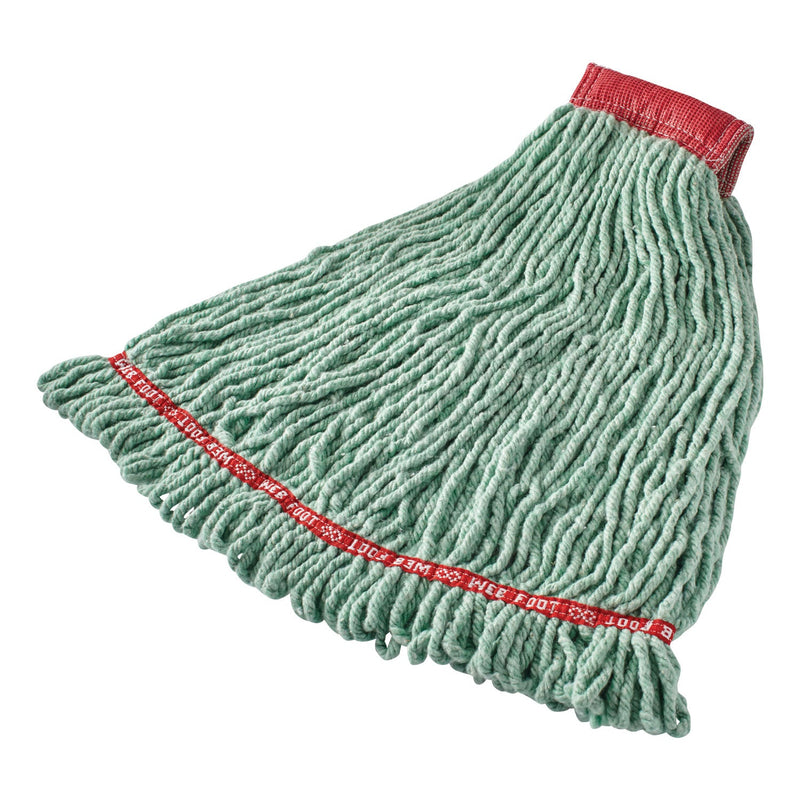 Rubbermaid Web Foot Shrinkless Looped-End Wet Mop Head, Cotton/Synthetic, Large, Green, 5" Red Headband
