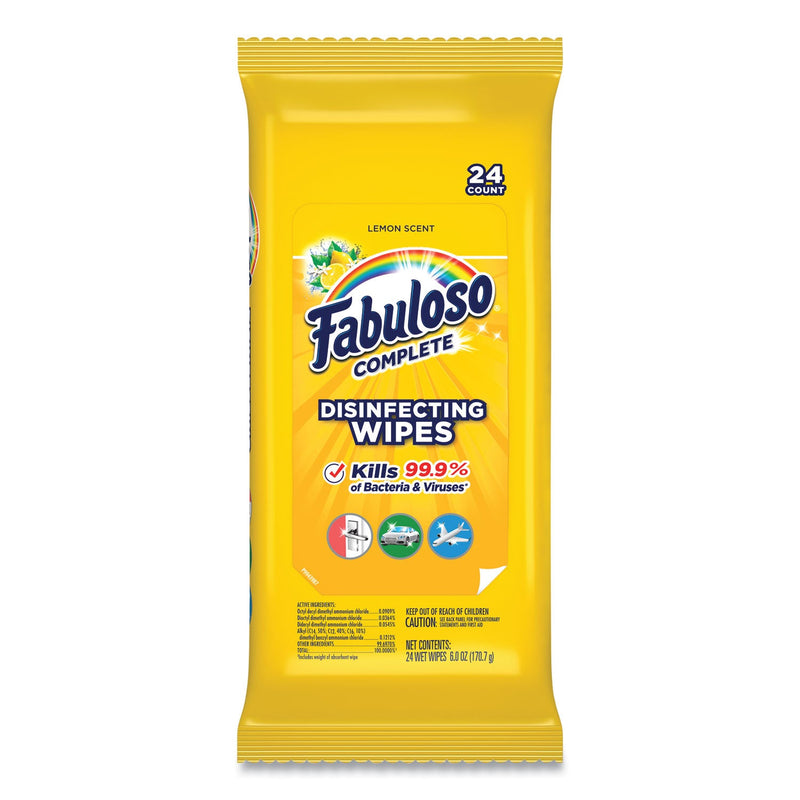 Fabuloso Multi Purpose Wipes, 7 x 7, Lemon, 24/Pack, 12 Packs/Carton