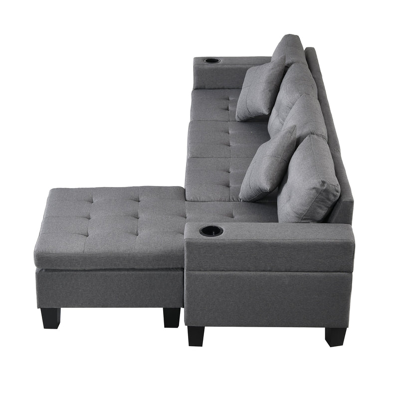 Modern Sectional Sofa Set with L Shape Chaise Lounge and Cup Holders