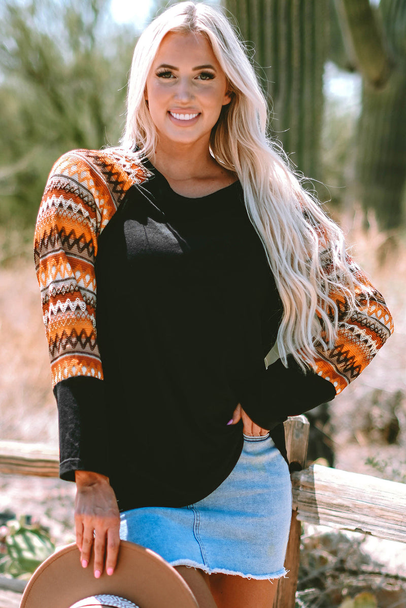 Aurora Raglan Patchwork Long Sleeve Top