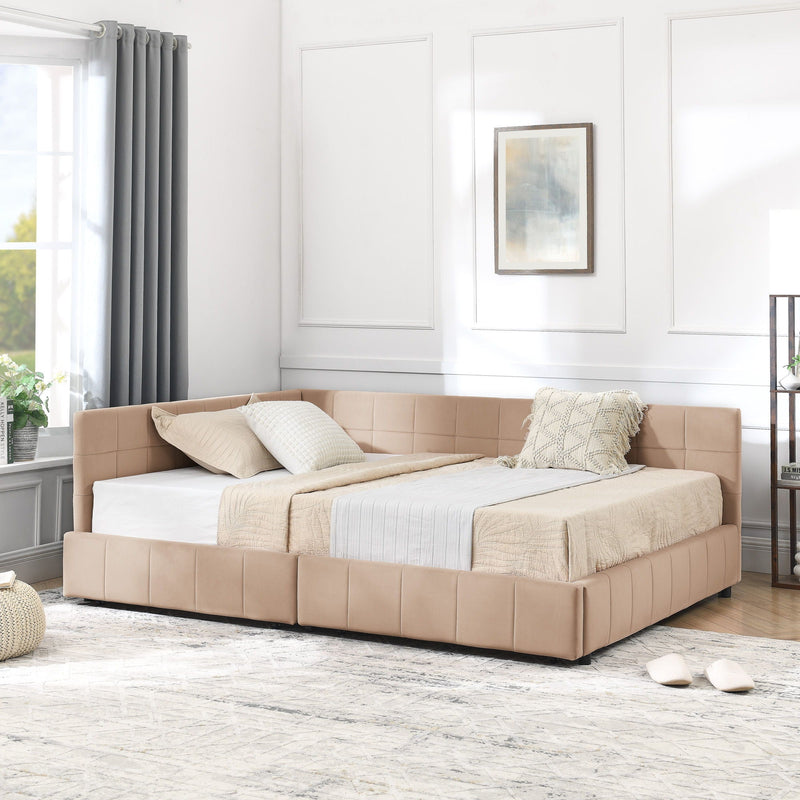 Mid-Century Storage Upholstered Tufted Bed Frame With Backrest And Armrests