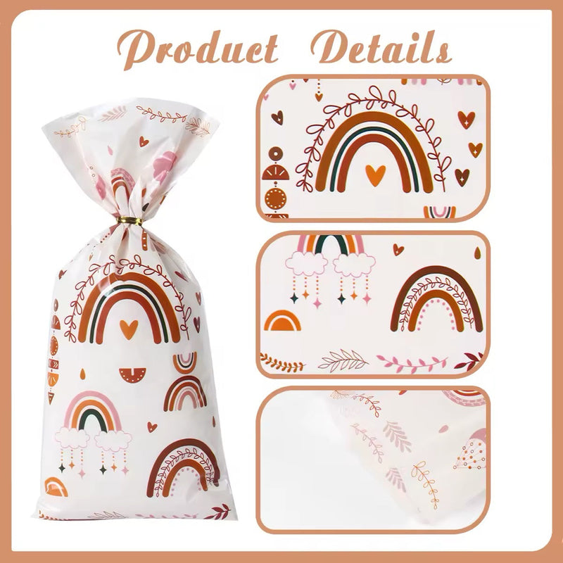 Boho Party Favor Bags for Adults - Rainbow Gift Wrap 10-Pack