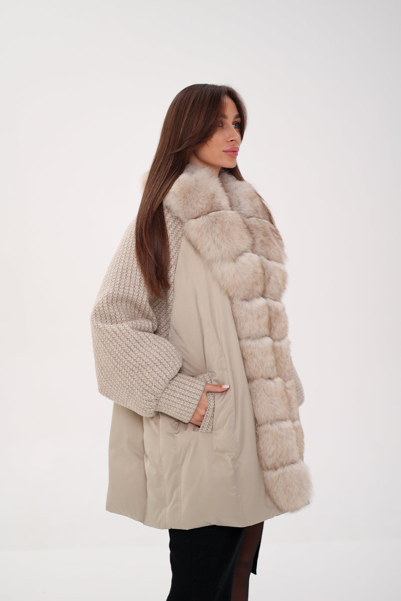 Genuine Polar Fox Boucle Down Coat