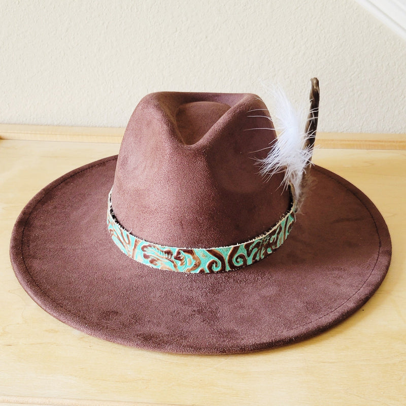 Cowboy Turquoise Leather Hat Band w/ Feather Accents 952g