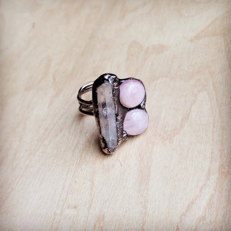 Genuine Rose Quartz Ring in a Copper Setting 012ff