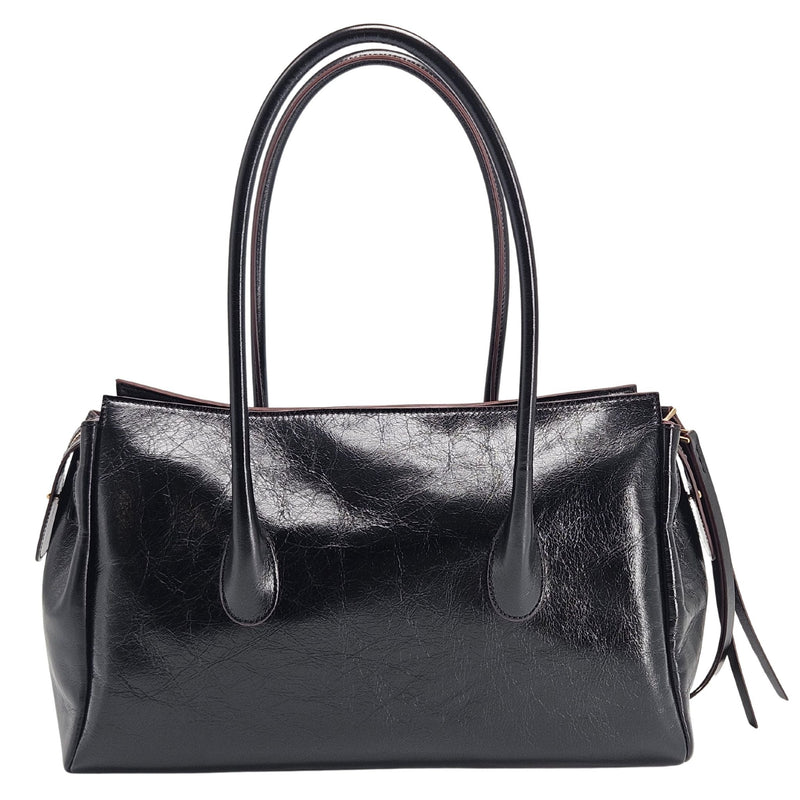 Emeralda Black Leather Shoulder Bag