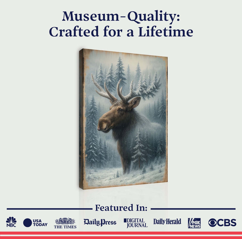 Snowy Forest Moose Double Exposure Wall Art
