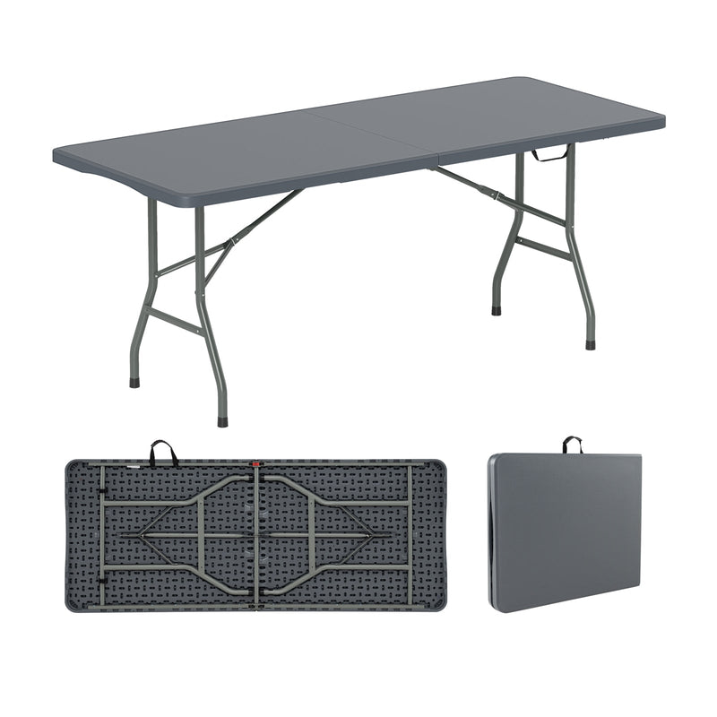 6 ft Portable Folding Table 350 LBS Fold-in-Half Table with HDPE Tabletop