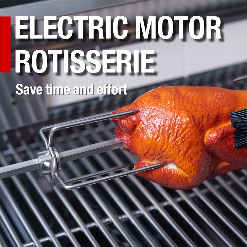NG 85" 6-Burner 85,000 BTU Black Outdoor Kitchen Island Grill Refrigerator + Rotisserie Kit + Sink