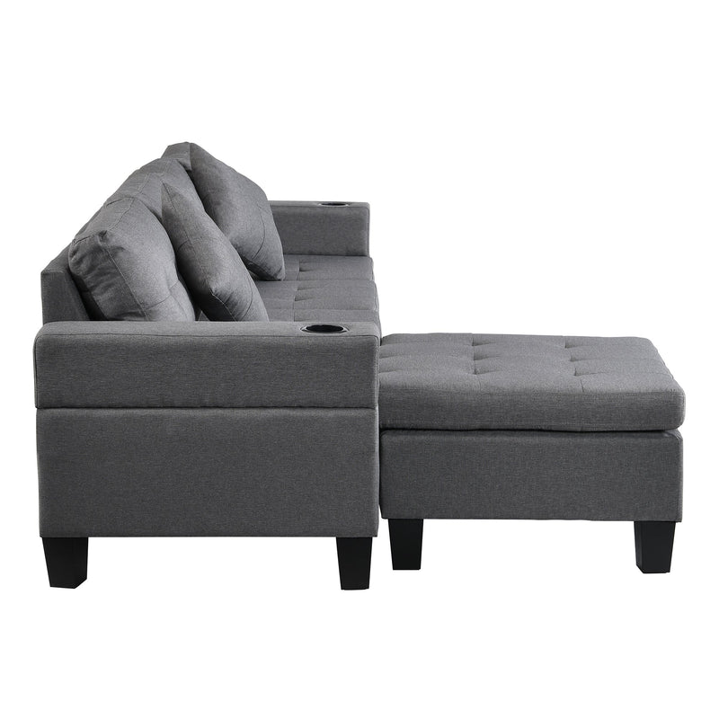 Modern Sectional Sofa Set with L Shape Chaise Lounge and Cup Holders