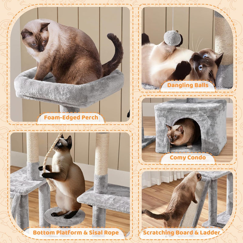 Ultimate 53.5-Inch Rotatable Cat Tree: Multi-Level Playground for Kittens and Large Cats with Cozy Condo and Scratching Posts in Light Gray