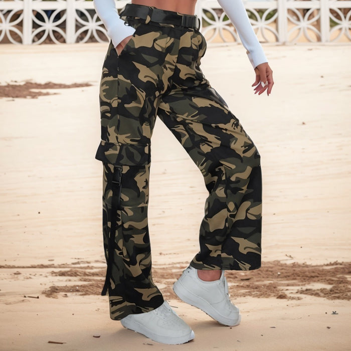 Multi-pocket Lace-up Loose Street Straight-leg Trousers