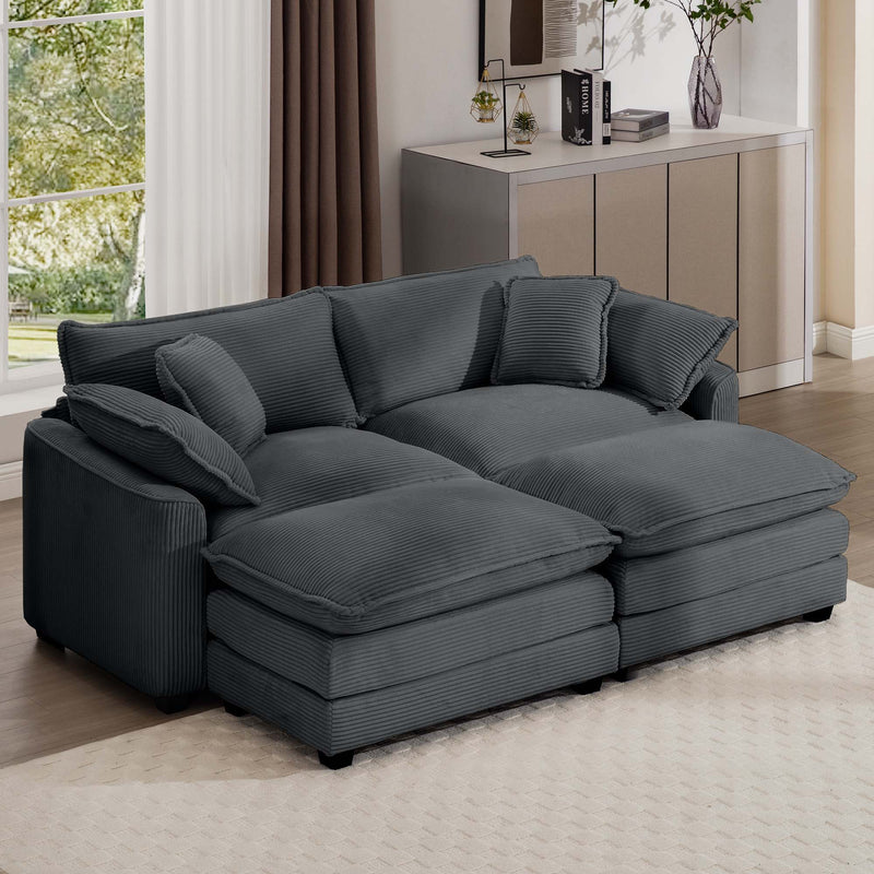 Modern Oversized Modular Cushion Sofa With Ottoman, Low Back, Deep Seating Sofa Set
