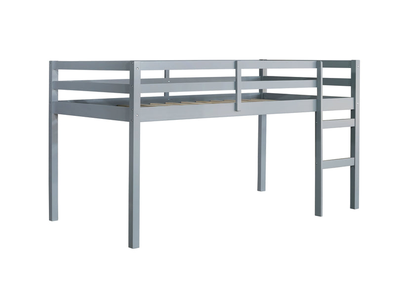 Solid Wooden, Rubber Wooden Twin Loft Bed with Ladder, Bed Platform of Strengthened Slats , Grey