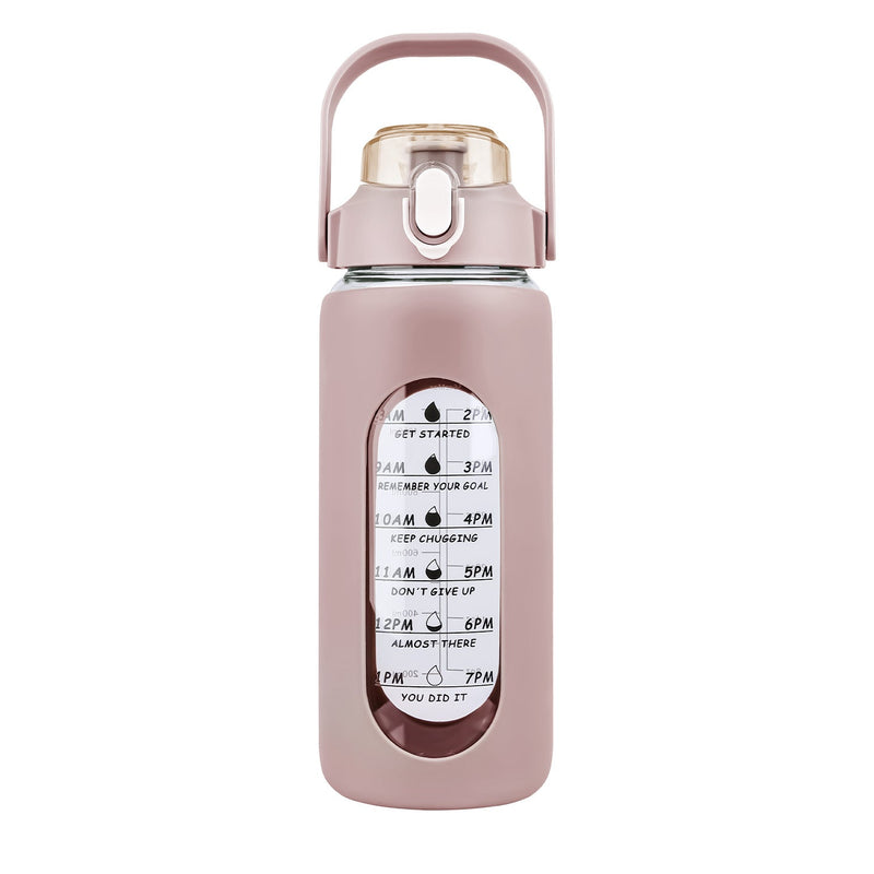 34Oz Glass Water Bottle Sports Water Bottle Motivational Water Bottle Water Intake Tracker Bottle with Straw Time Marker Silicone Sleeve Handle for Gy