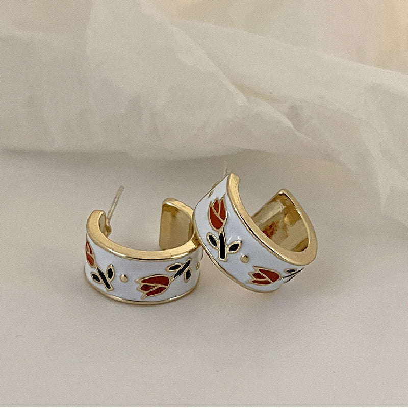 Enamel Tulip Flower Earrings