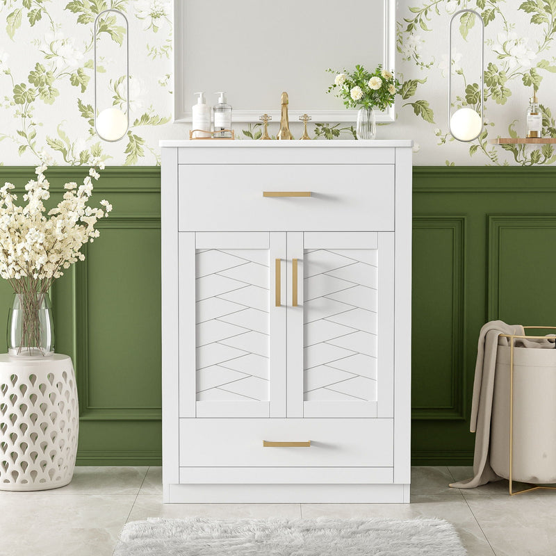 Modern Bathroom Vanity With Integrated Ceramic Sink, 2 Door Cabinet With Tip-Out Drawer