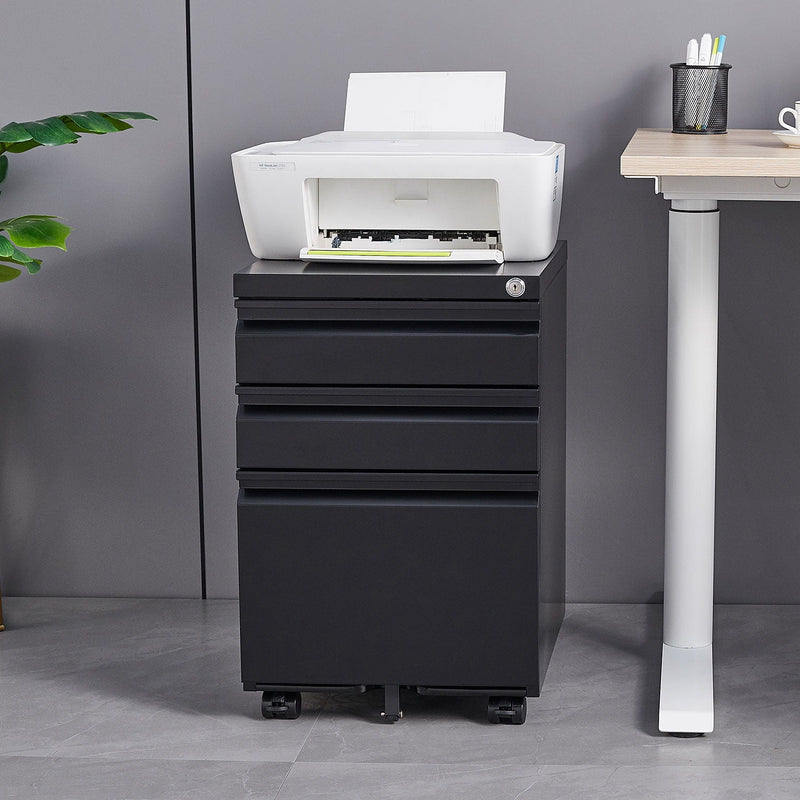 Contemporary 3 Drawer Mobile Filing Cabinet With Lock, Metal Office Storage For Legal / Letter Size