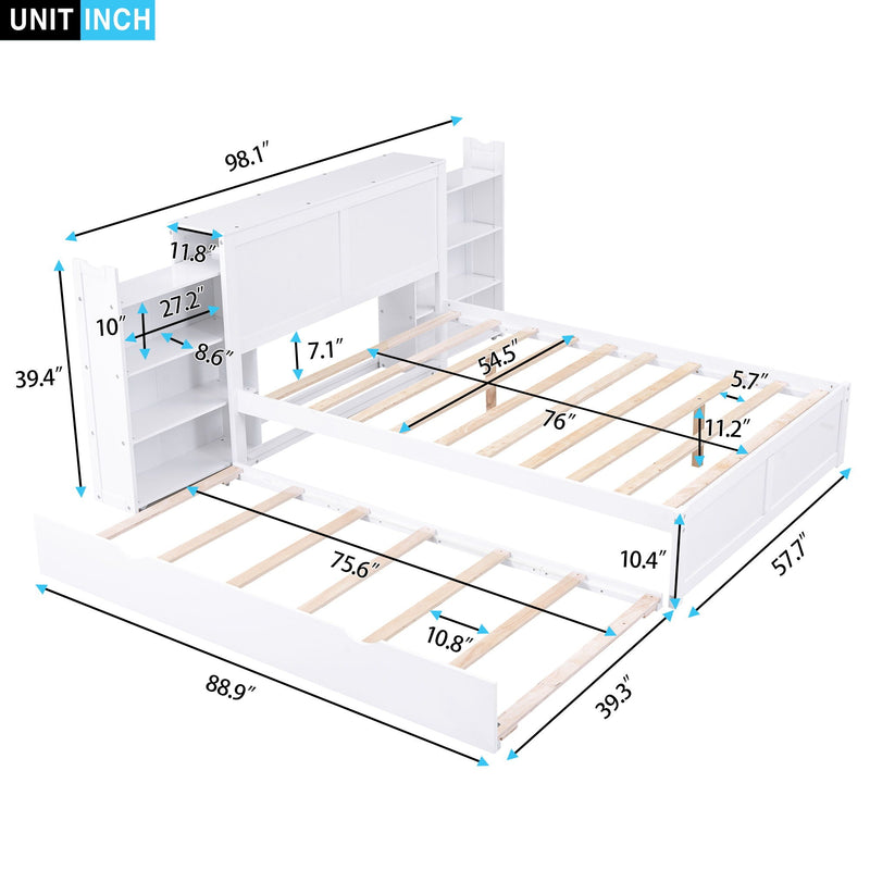Storage Platform Bed With Pull Out Shelves And Trundle