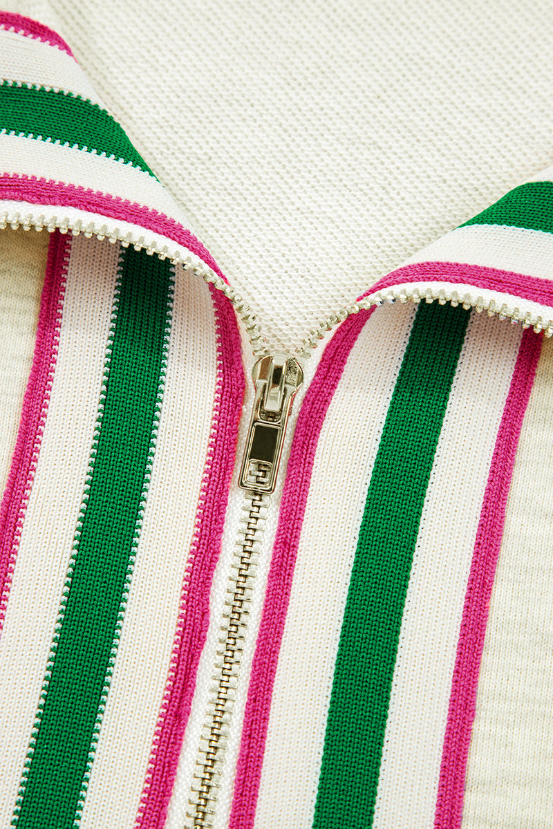 Felitina Patchwork Zip Collar Pullover
