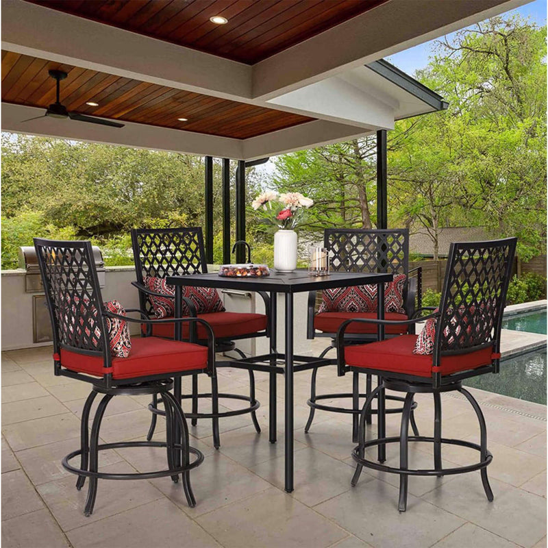 Alora 6-Piece Outdoor Patio Bar Set Dining Table With Umbrella & Swivel Bar Stools (SAK53218)
