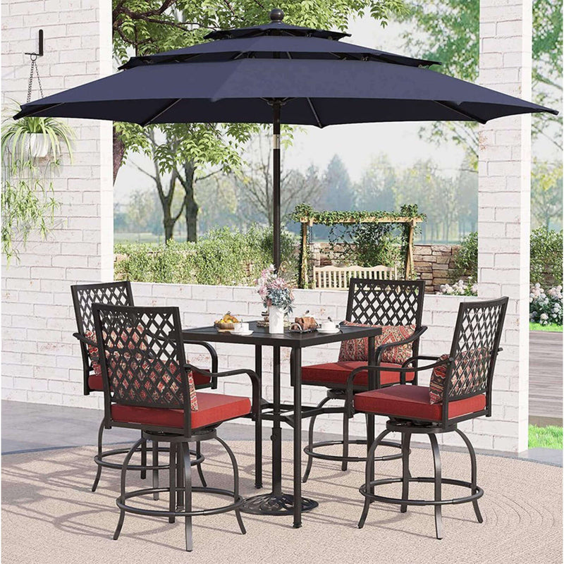 Alora 6-Piece Outdoor Patio Bar Set Dining Table With Umbrella & Swivel Bar Stools (SAK53218)