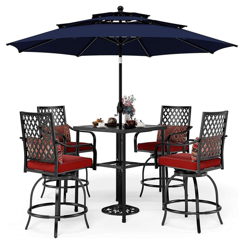 Alora 6-Piece Outdoor Patio Bar Set Dining Table With Umbrella & Swivel Bar Stools (SAK53218)